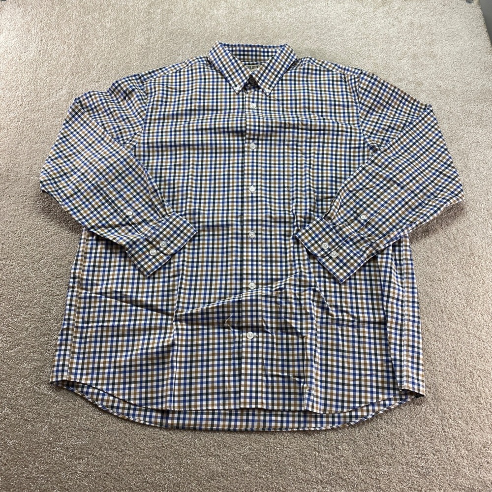 Duluth Trading Co Button Down‎ Shirt Mens XL Blue Brown Plaid Cotton Preppy